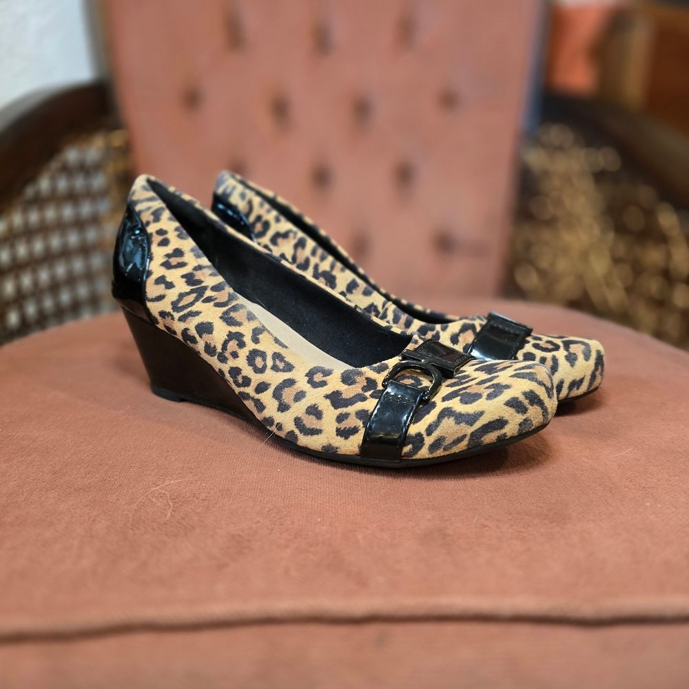 Clarks Leopard Print Wedges with Black Details